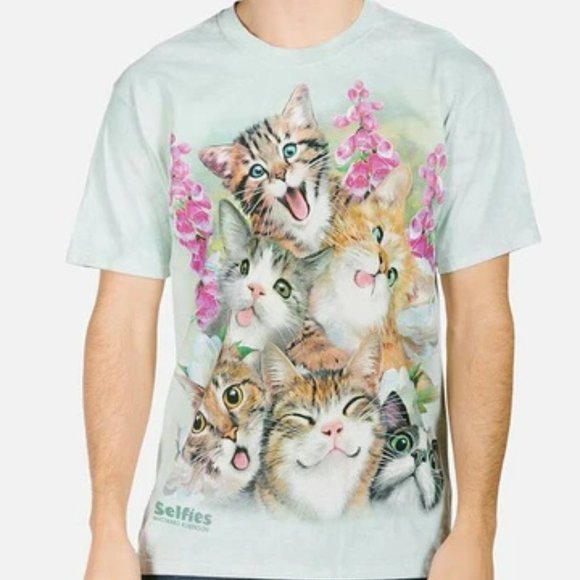 Cats Selfie Cat Foxgloves The Mountain Kittens Kitty Cute Adult T-Shirt M-3X - Picture 2 of 5